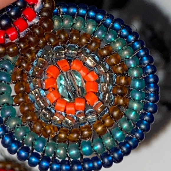 * hand Beaded double circular stud Earrings multi earth tone colors 1” long - Picture 5 of 6